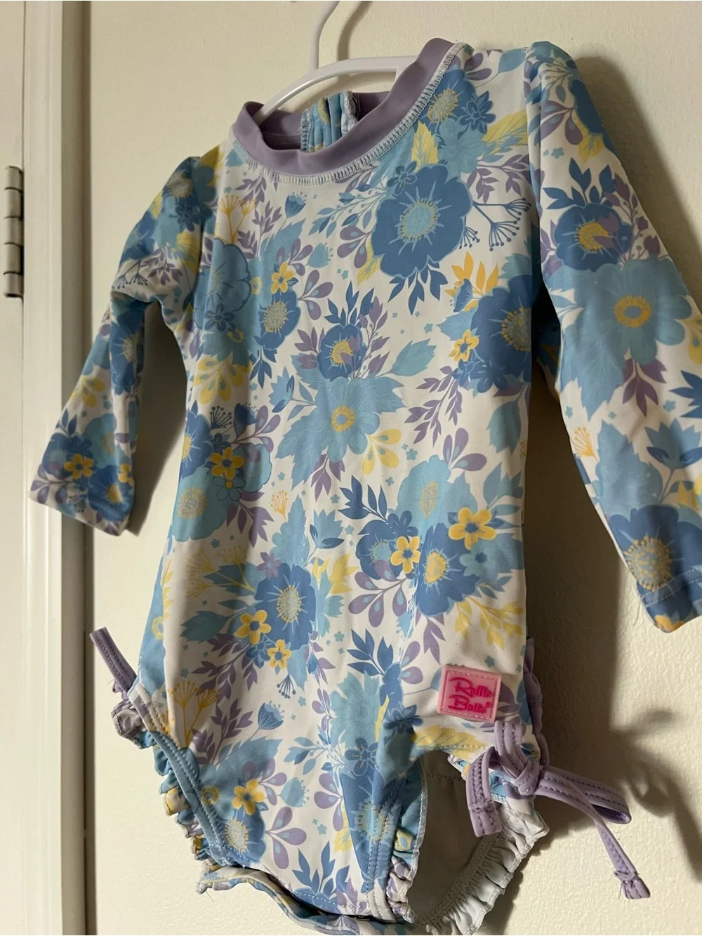 RuffleButts Baby Girls Floral Long Sleeve One Piece Swimsuit 6-12M